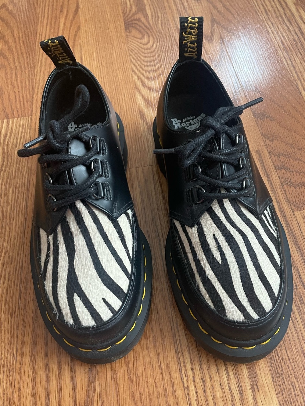 Dr. Martens Zebra Print Pony Hair Platform Oxford Shoes